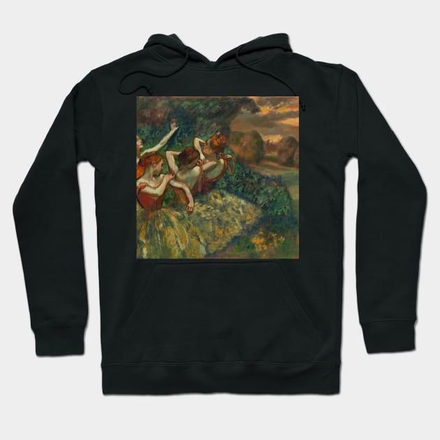 Edgar Degas Four Ballerina Dancers Orange Autumn fall Gift For art admirer Hoodie by CONCEPTDVS